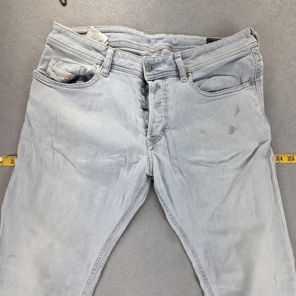 Diesel Jeans Mens 32x30 Blue Sleenker Skinny Stretch Light Wash Button Fly 009BJ - Picture 11 of 16